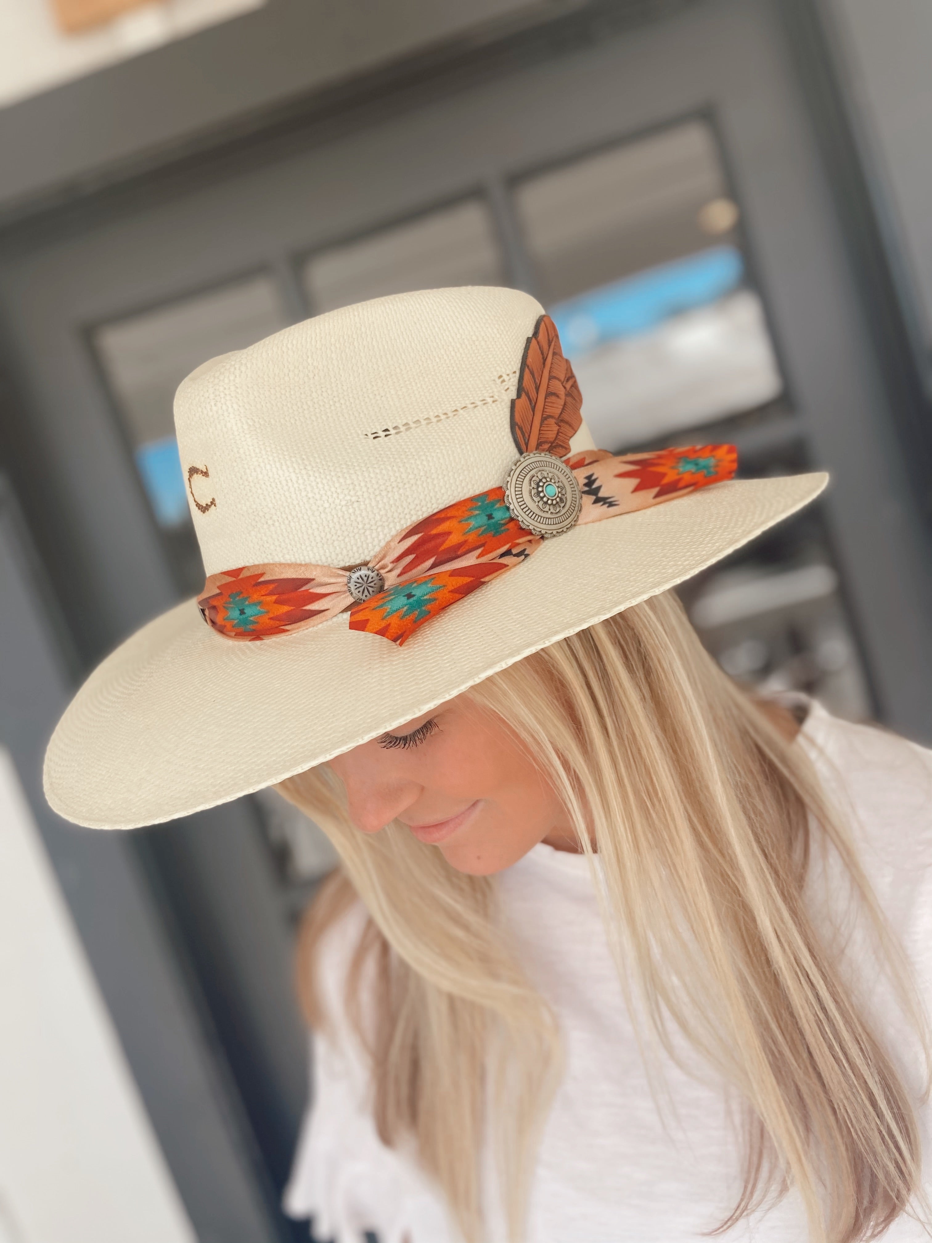 Charlie 1 Horse Straw Hat Navajo Tribal Shantung Straw Fedora Hat – Village Hat Shop main image 4