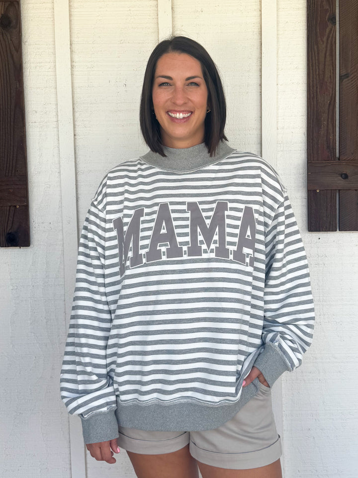 The Mama Striped Mockneck