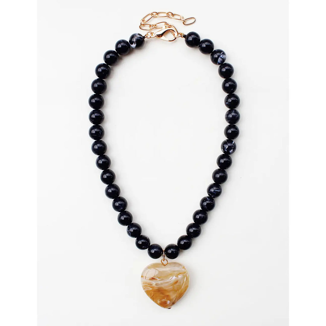 Beaded Stone Heart Necklace