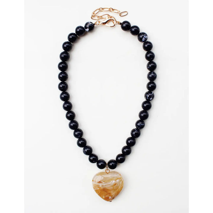 Beaded Stone Heart Necklace