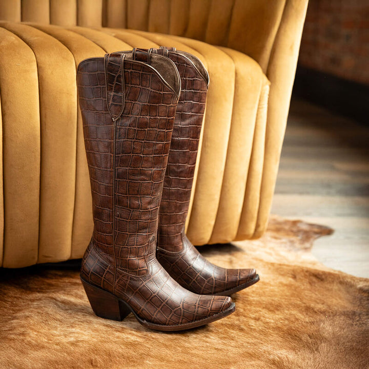 Ariat Women's Casanova Western Boot - Luxe Espresso Croc Print