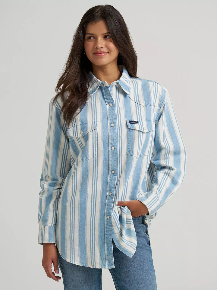 Wrangler Women's Brushpopper Boyfriend Snap Shirt