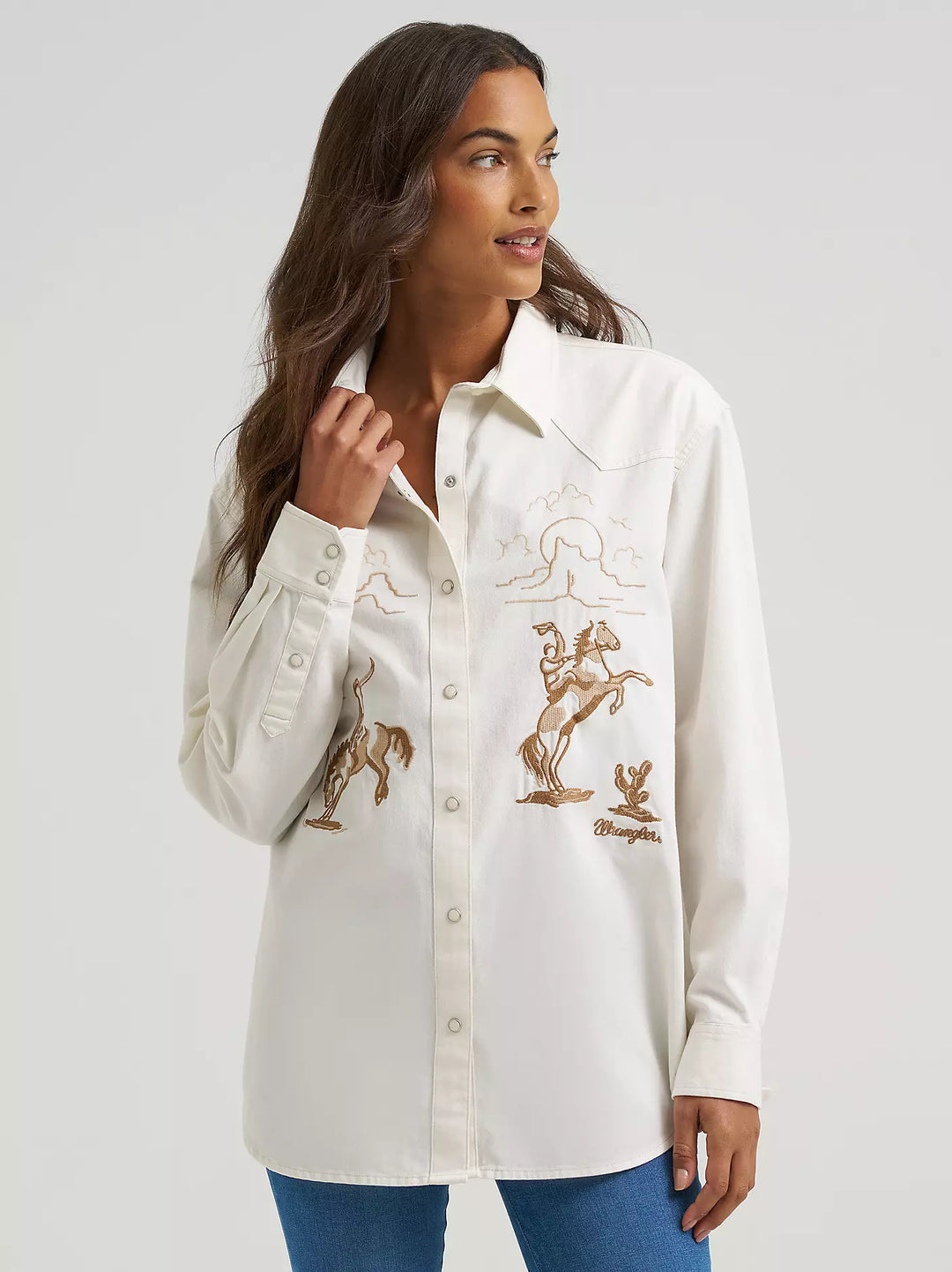 Wrangler Embroidered Boyfriend Western Snap Shirt