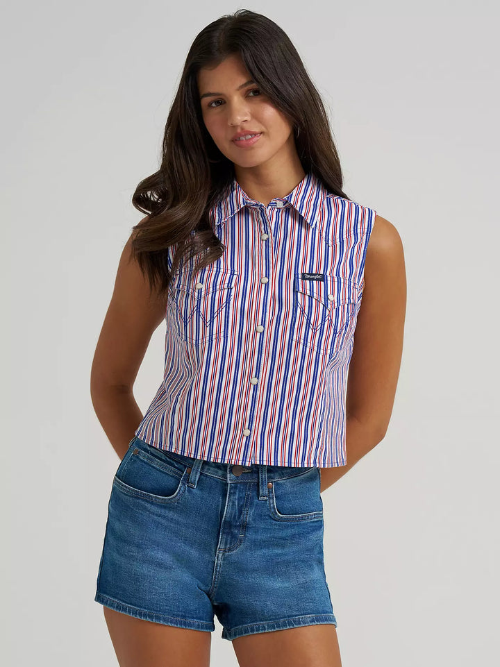 Wrangler Women's Striped Sleeveless Snap Shirt