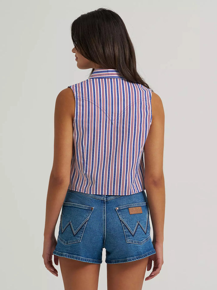Wrangler Women's Striped Sleeveless Snap Shirt