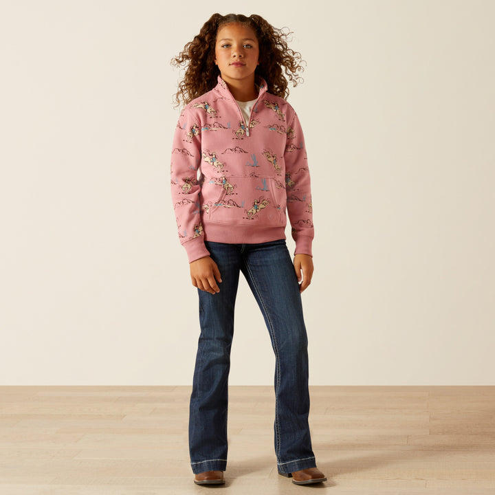 Ariat Girls Bronc Scene 1/4 Zip Sweatshirt