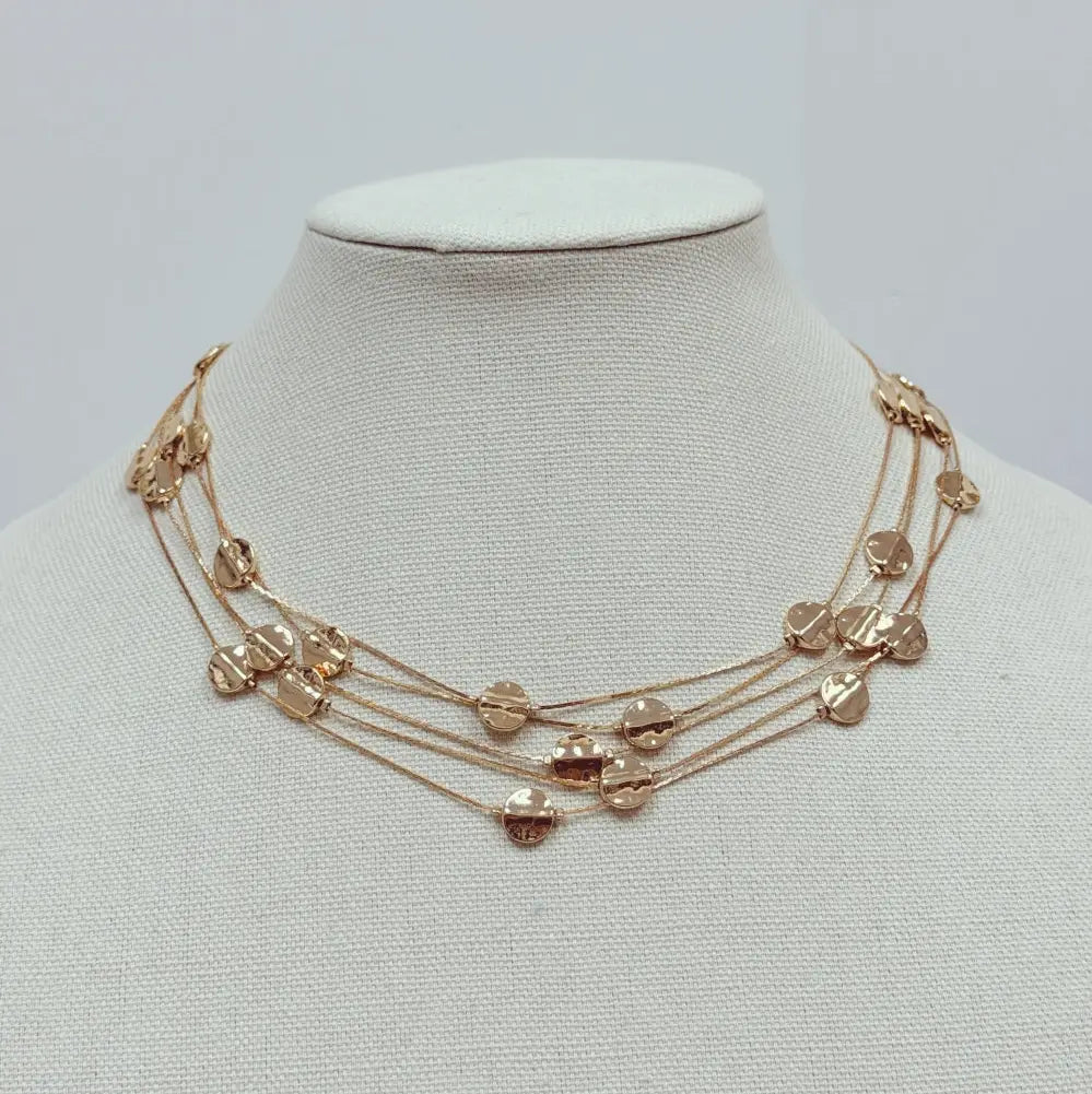 Multi Layered Thin Gold Chain with Disk Necklace