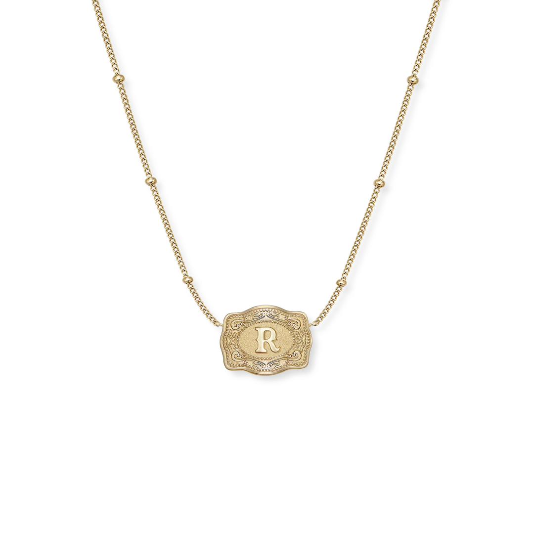 SpurWest Mini Belt Buckle Initial Necklace - Gold