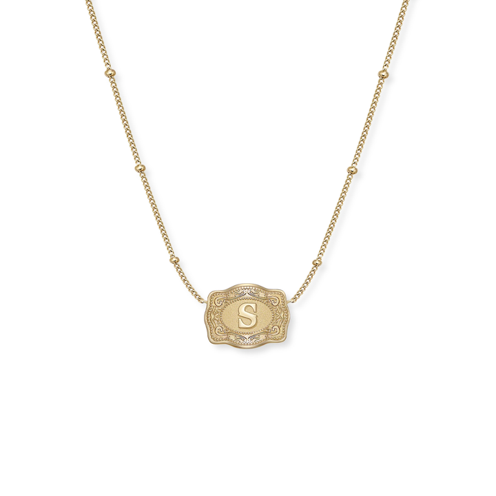 SpurWest Mini Belt Buckle Initial Necklace - Gold