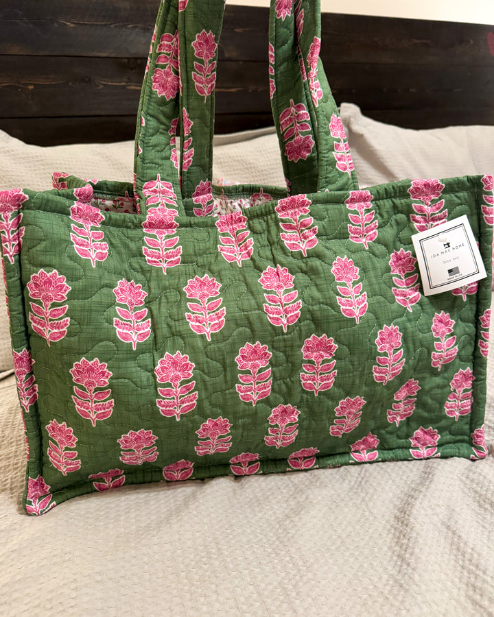 Ida Mae Esme Floral Icon Green Tote Bag