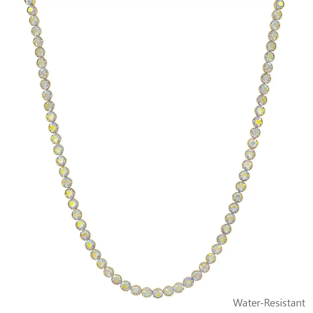 Water Resistant Gold AB Crystal Tennis Necklace
