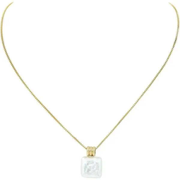 Gold Chain with Square Pearl Charm Necklace