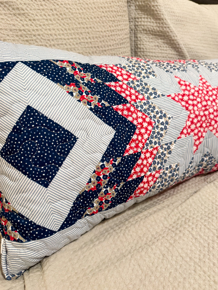 Ida Mae Adeline Patchwork Americana 14x33 Quilted Pillow