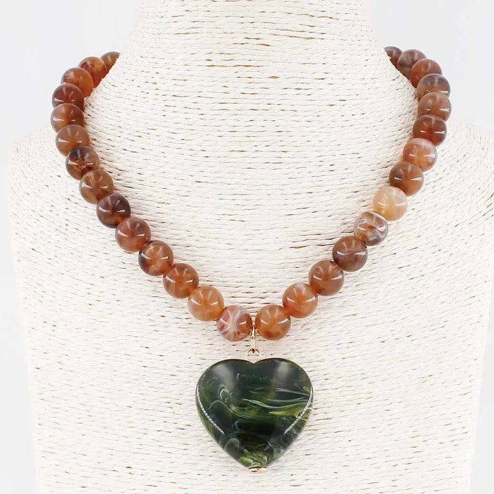 Beaded Stone Heart Necklace