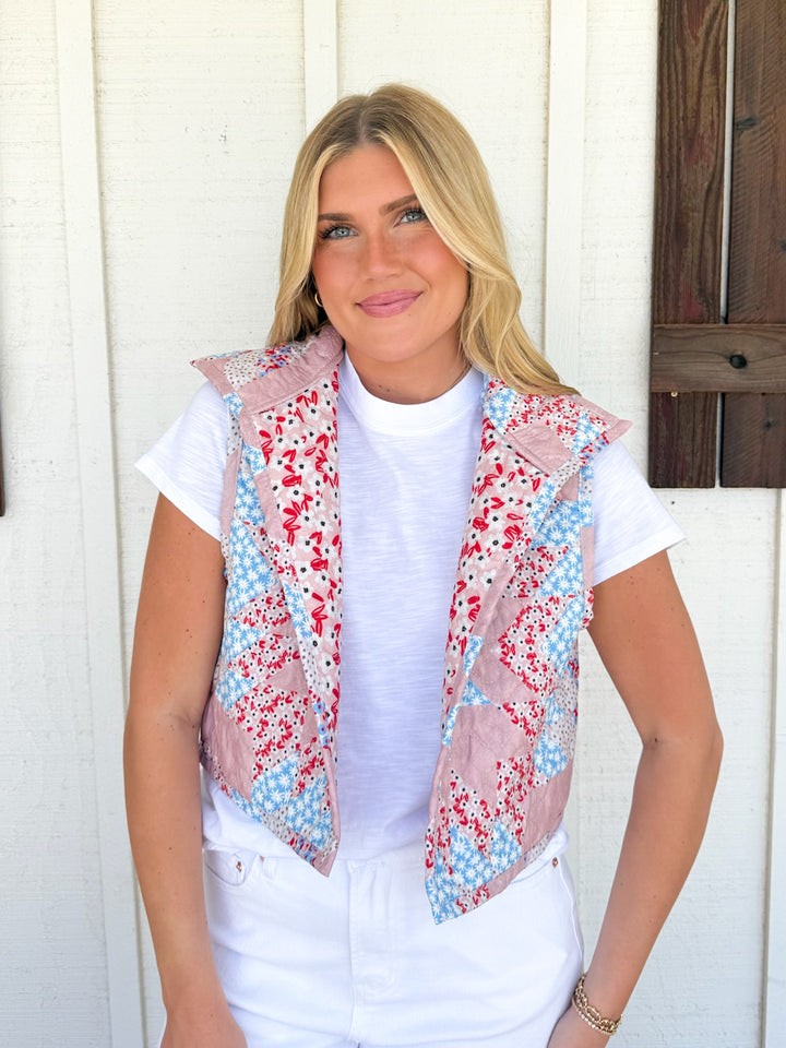Ida Mae Home Adeline Patchwork Rose Quilted Cate Vest