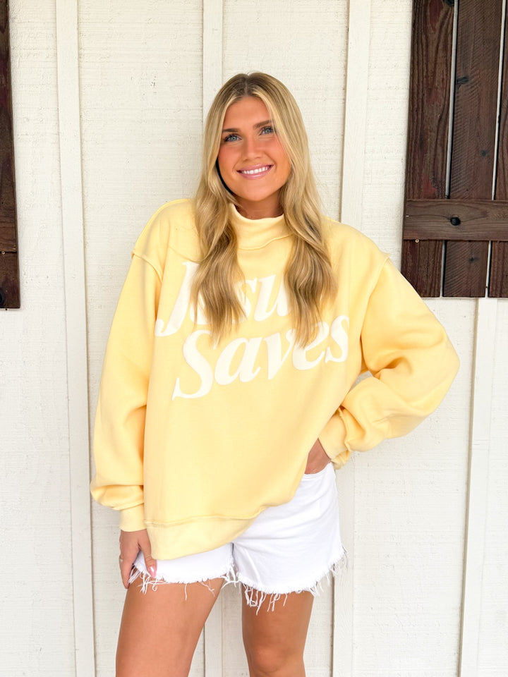 Jesus Saves Puff Print Sweatshirt