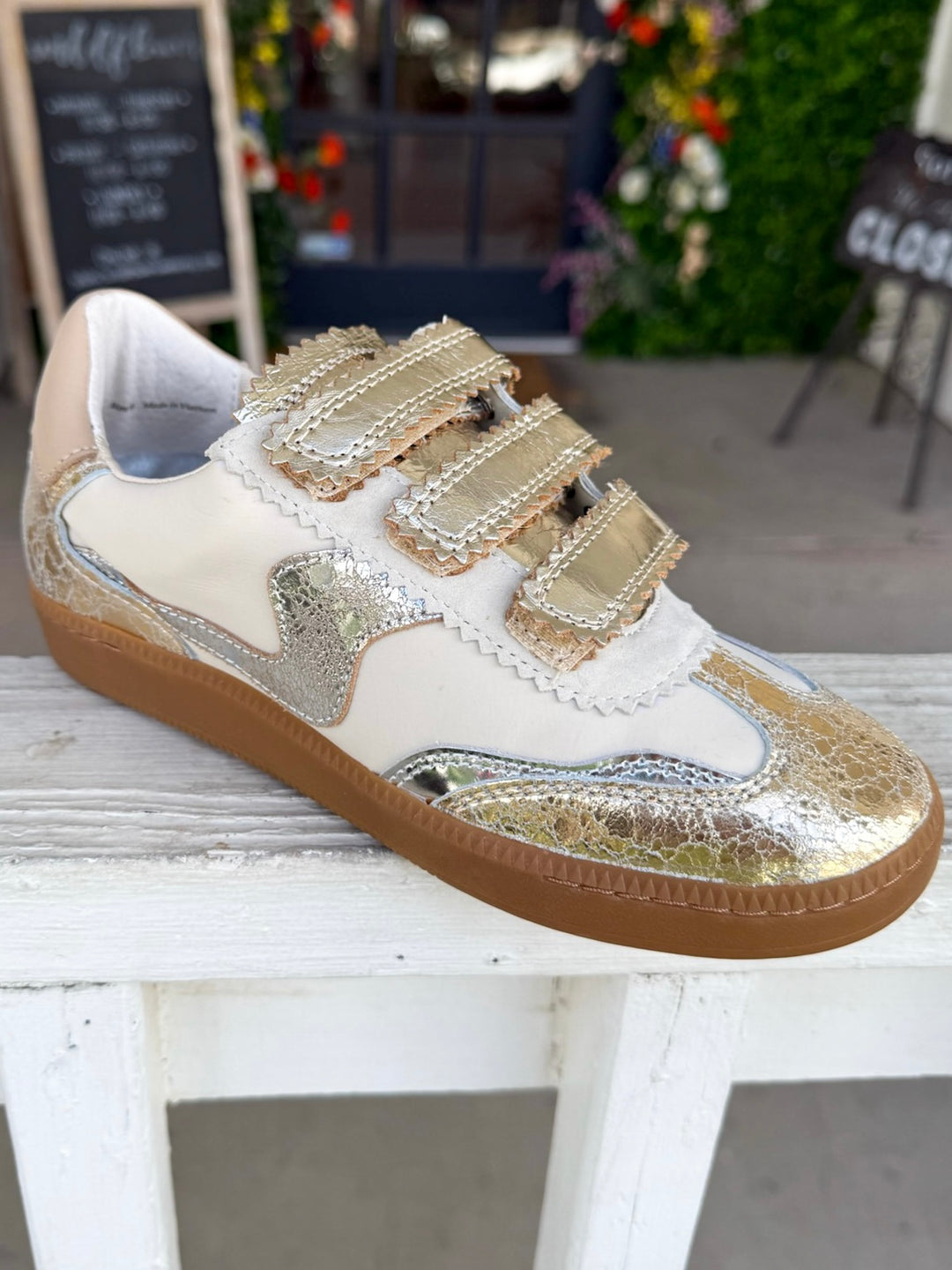 Dolce Vita Notice Velcro Sneakers - Silver/Gold Leather