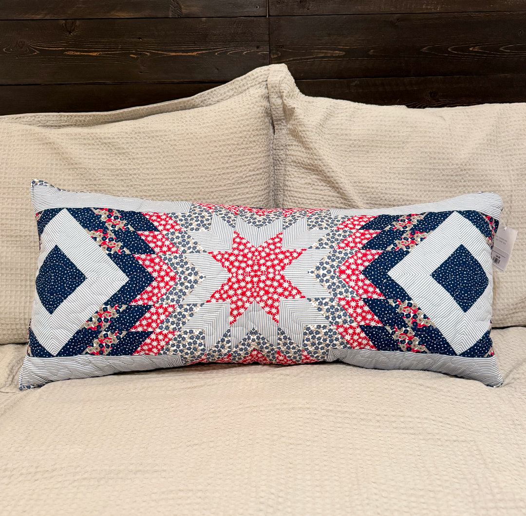 Ida Mae Adeline Patchwork Americana 14x33 Quilted Pillow