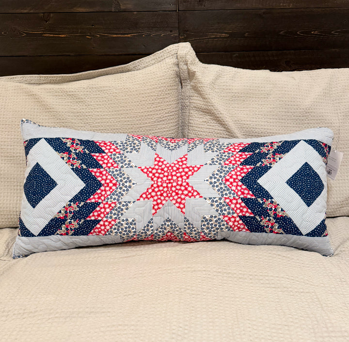 Ida Mae Adeline Patchwork Americana 14x33 Quilted Pillow