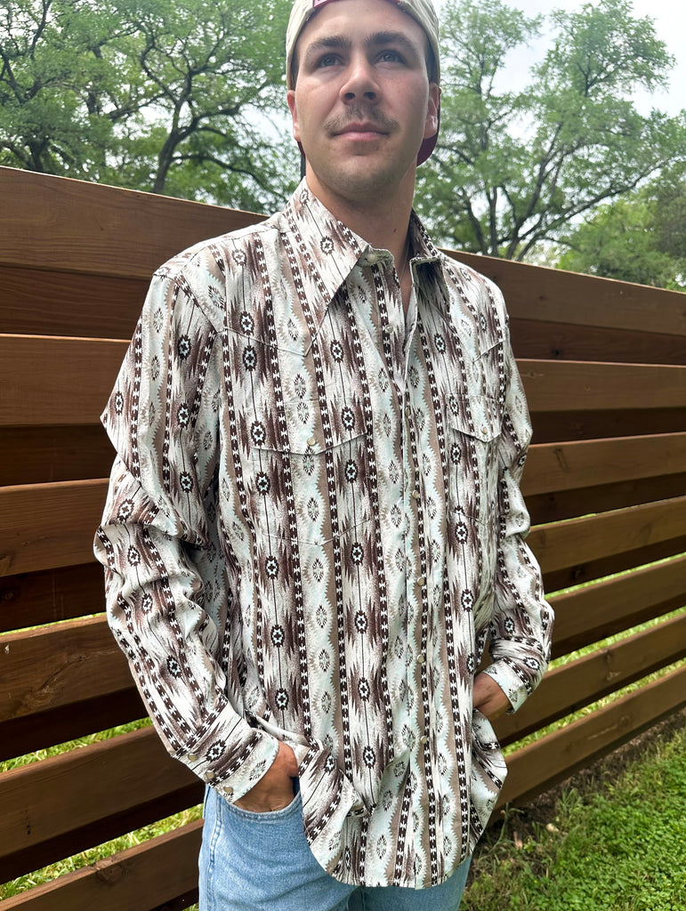 Wrangler Men's Checotah Classic Fit Snap Shirt- Brown – Wildflower