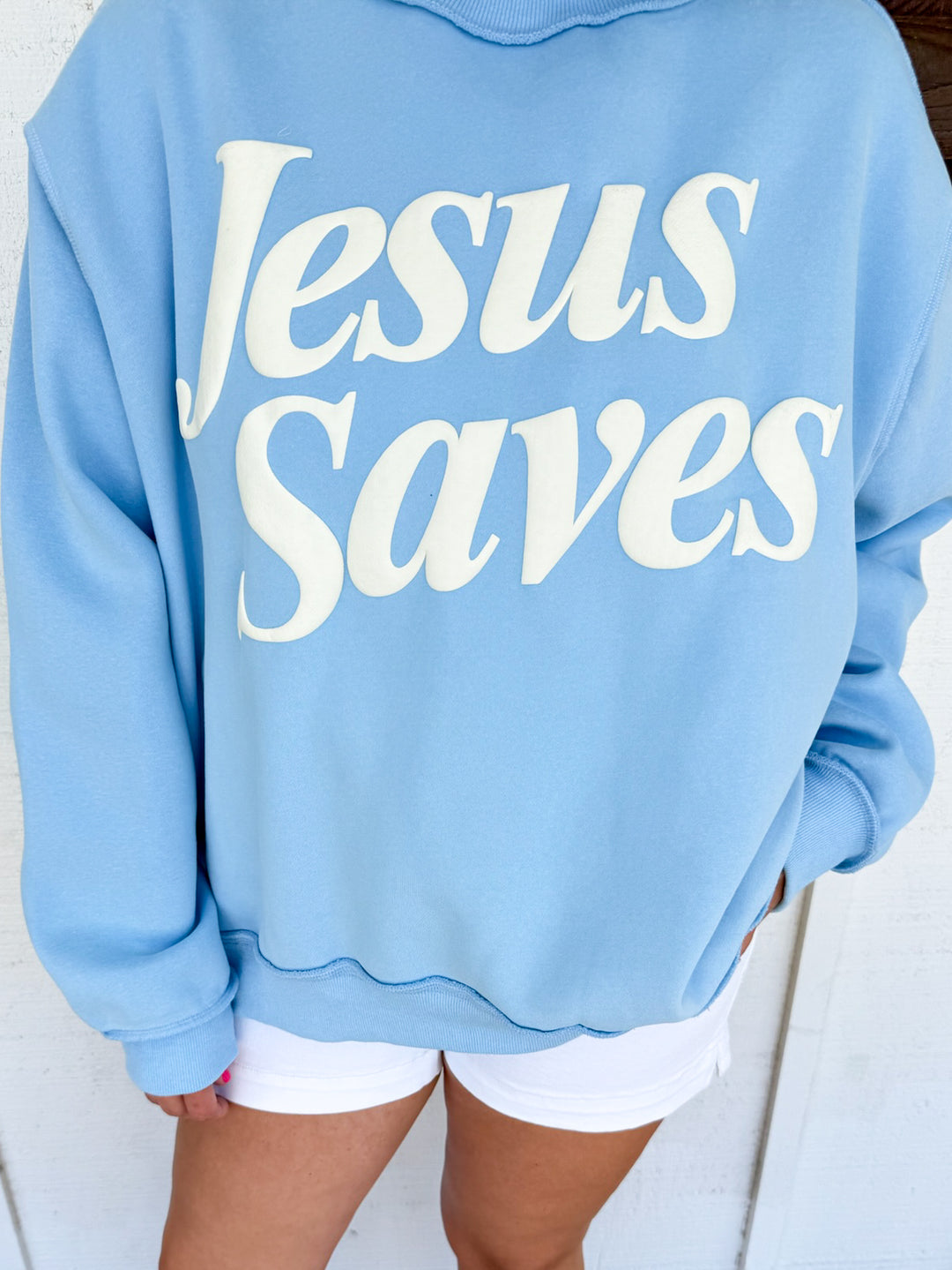 Jesus Saves Puff Print Sweatshirt