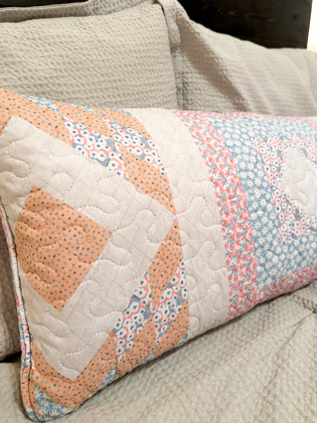 Ida Mae Adeline Patchwork Original 14x33 Quilted Pillow