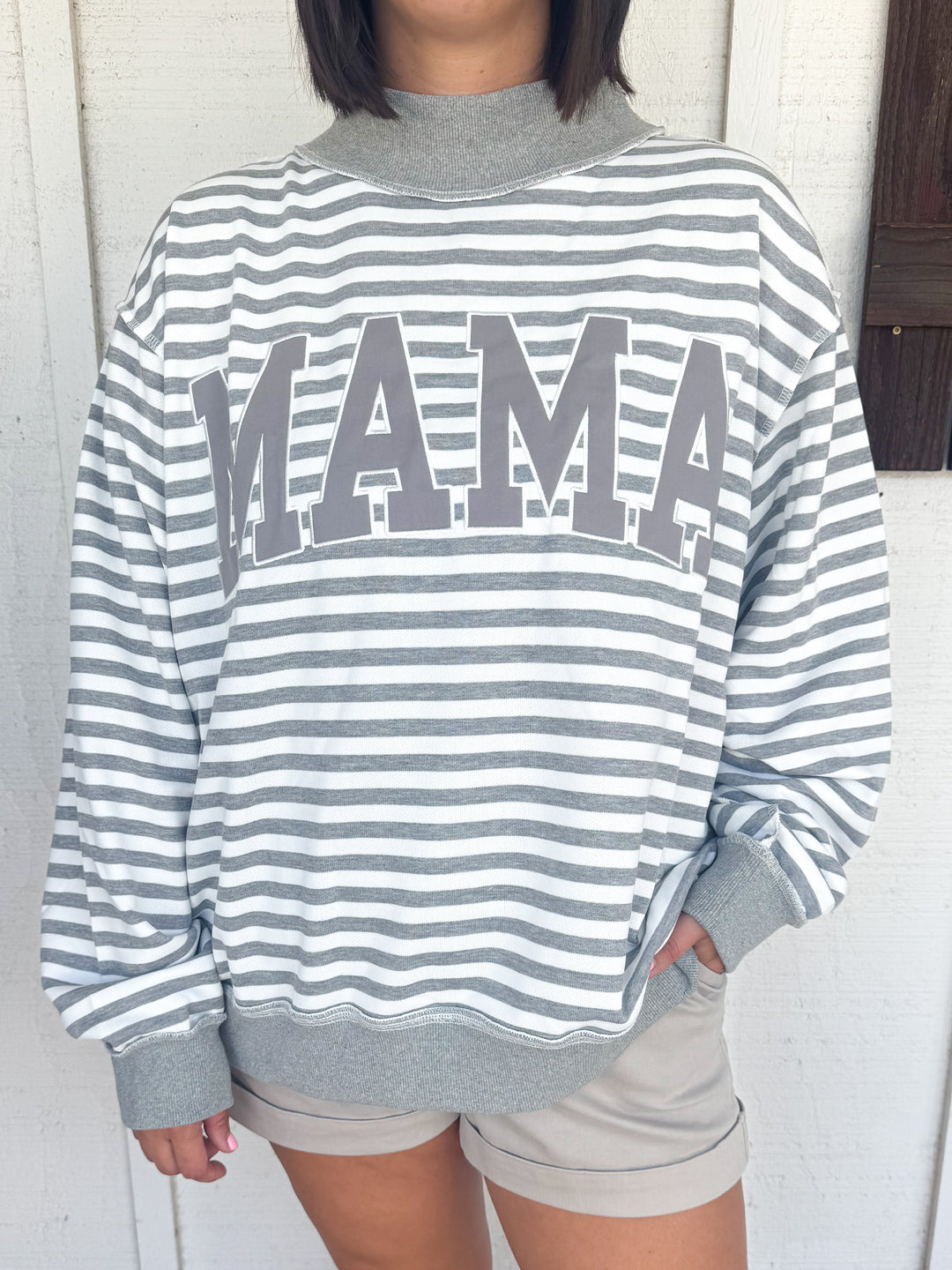 The Mama Striped Mockneck