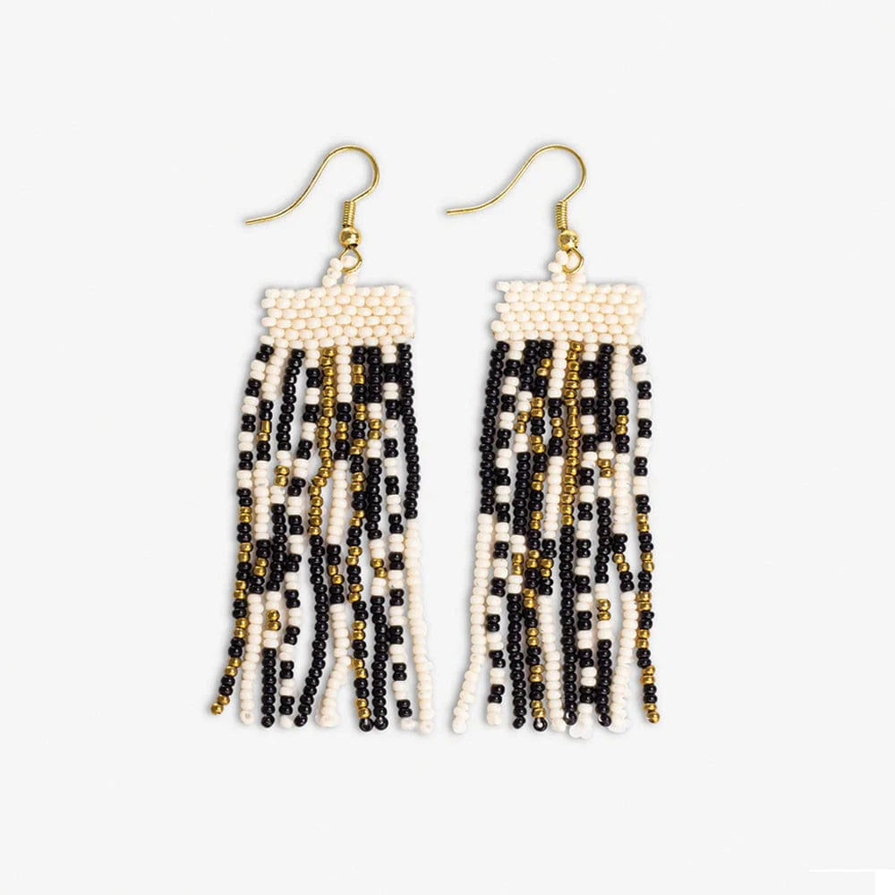 Adaline Stripes Beaded Fringe Earrings