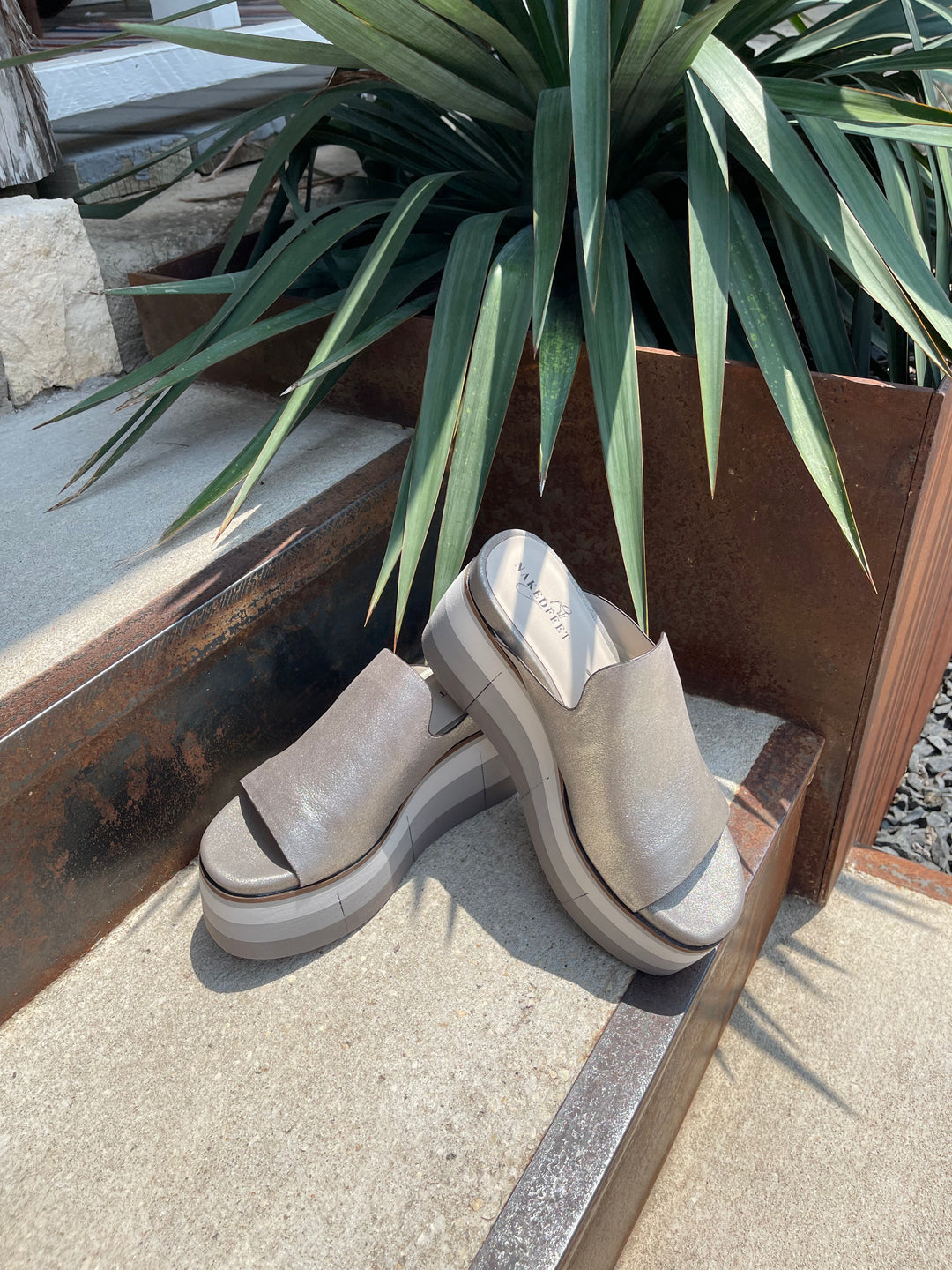 Naked Feet Flow Platform Sandal- Silver