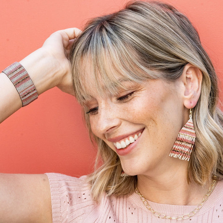 Lexie Horizontal Stripe Beaded Fringe Earrings