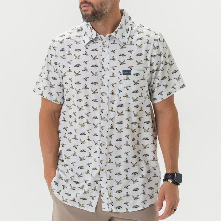 Burlebo Performance Button Up - Flying Mallard Ducks 2026