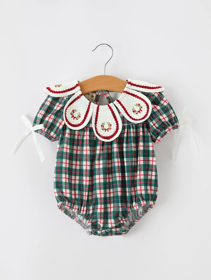 BR Rylee Faith Christmas Plaid Wreath Bubble Romper