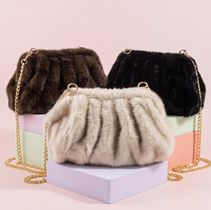 Plush Pleated Crossbody Bag