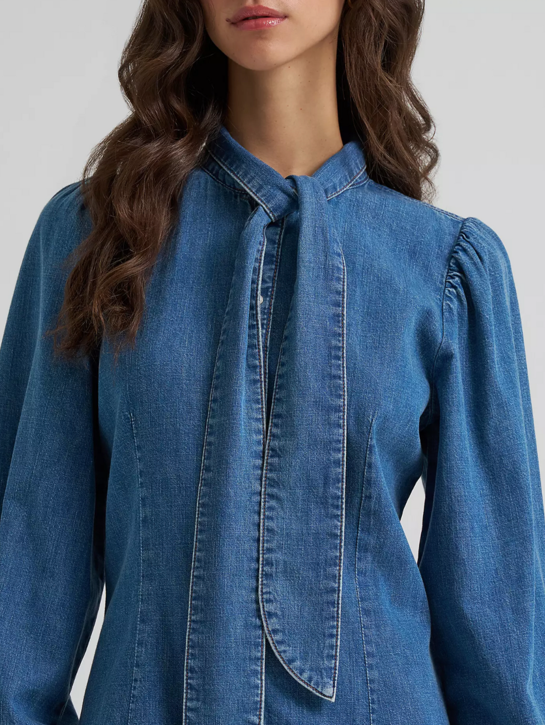 Wrangler Women's Denim Tie Neck Snap Dress