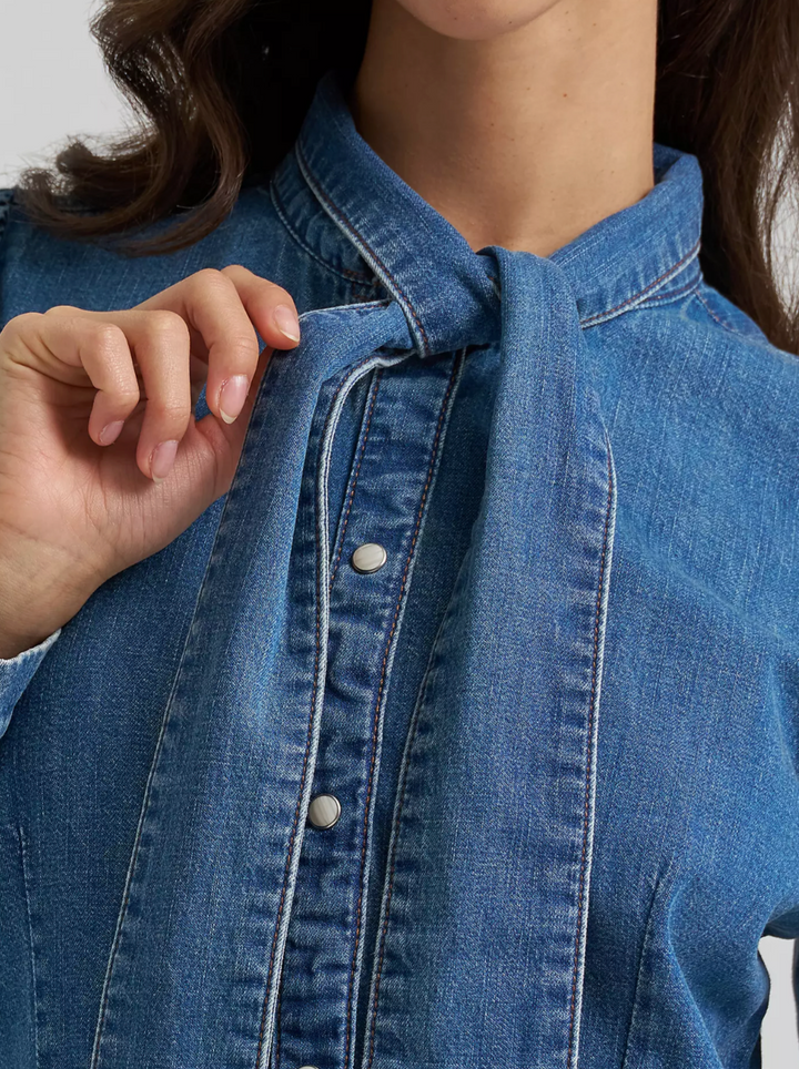 Wrangler Women's Denim Tie Neck Snap Dress