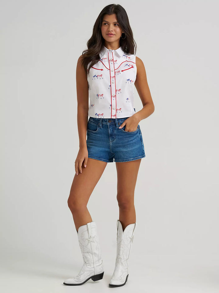 Wrangler Women's Sleeveless Americana Western Snap Shirt