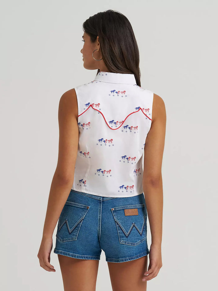 Wrangler Women's Sleeveless Americana Western Snap Shirt