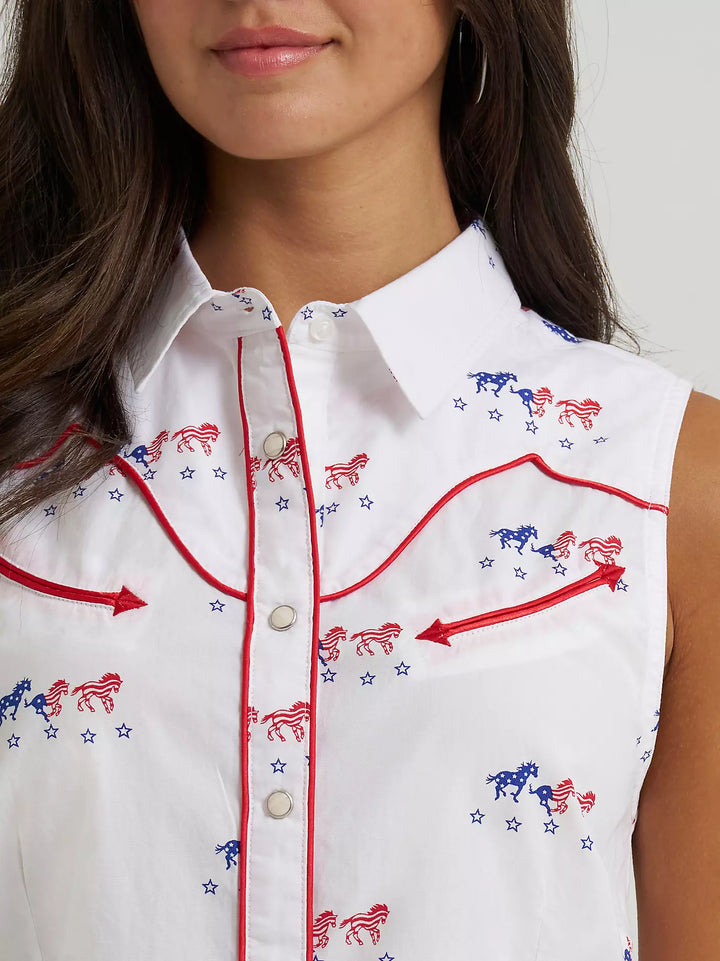 Wrangler Women's Sleeveless Americana Western Snap Shirt