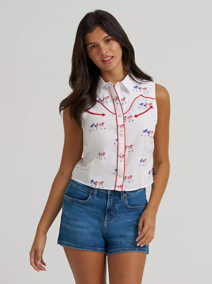 Wrangler Women's Sleeveless Americana Western Snap Shirt