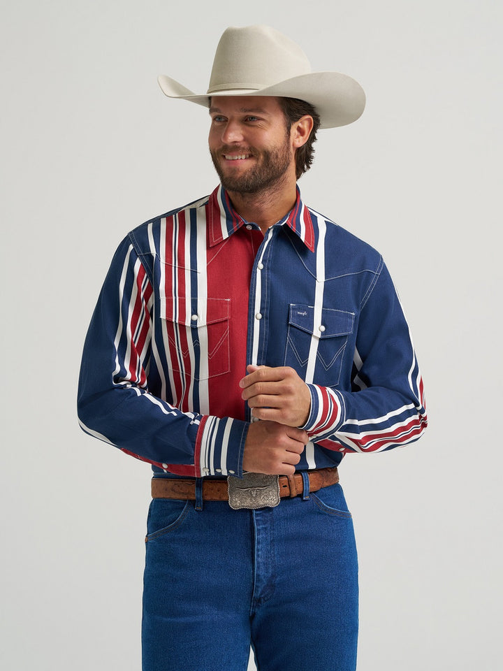 Wrangler Men's Vintage Inspired Brushpopper Snap Shirt - Americana