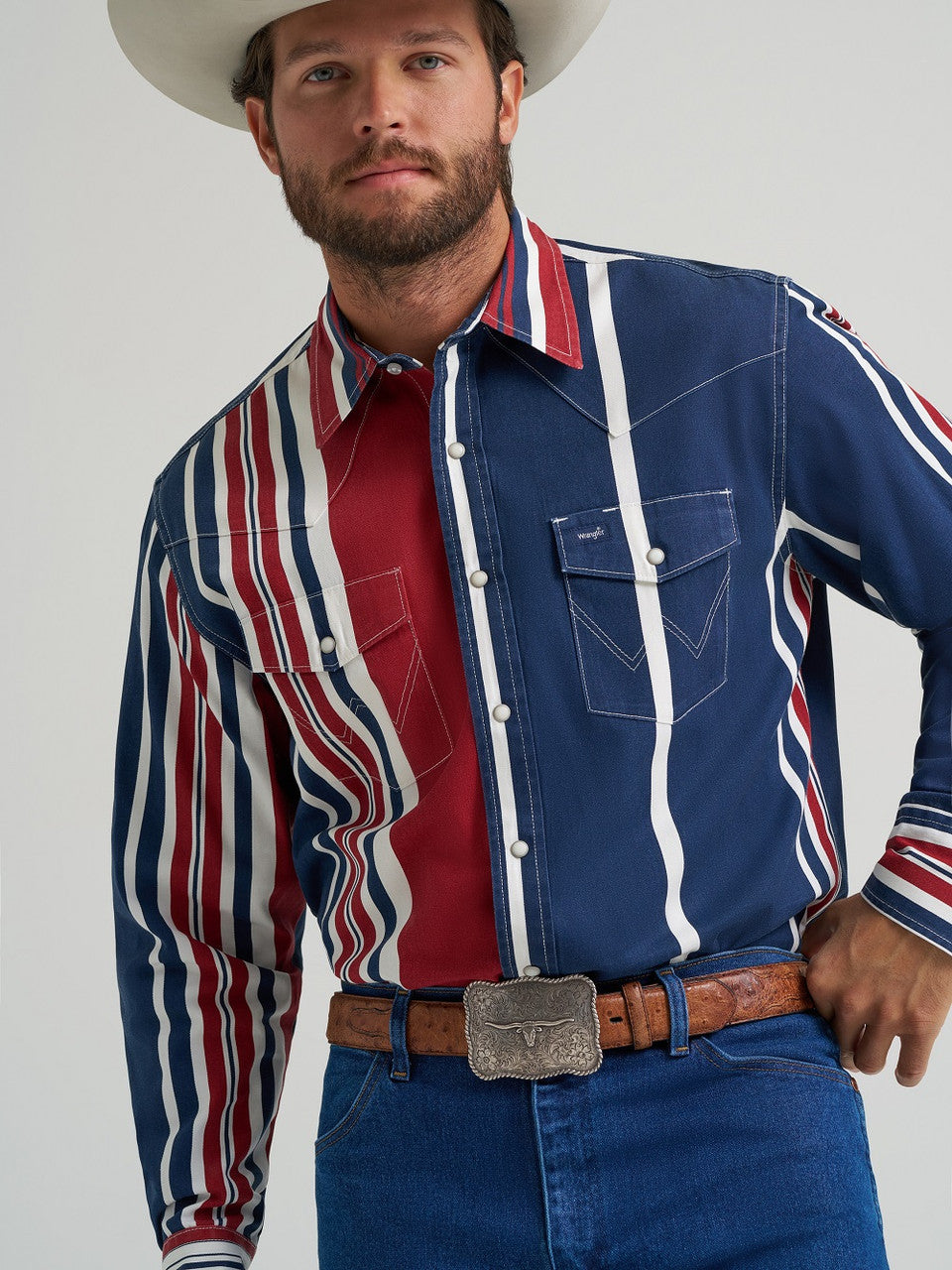 Wrangler Men's Vintage Inspired Brushpopper Snap Shirt - Americana