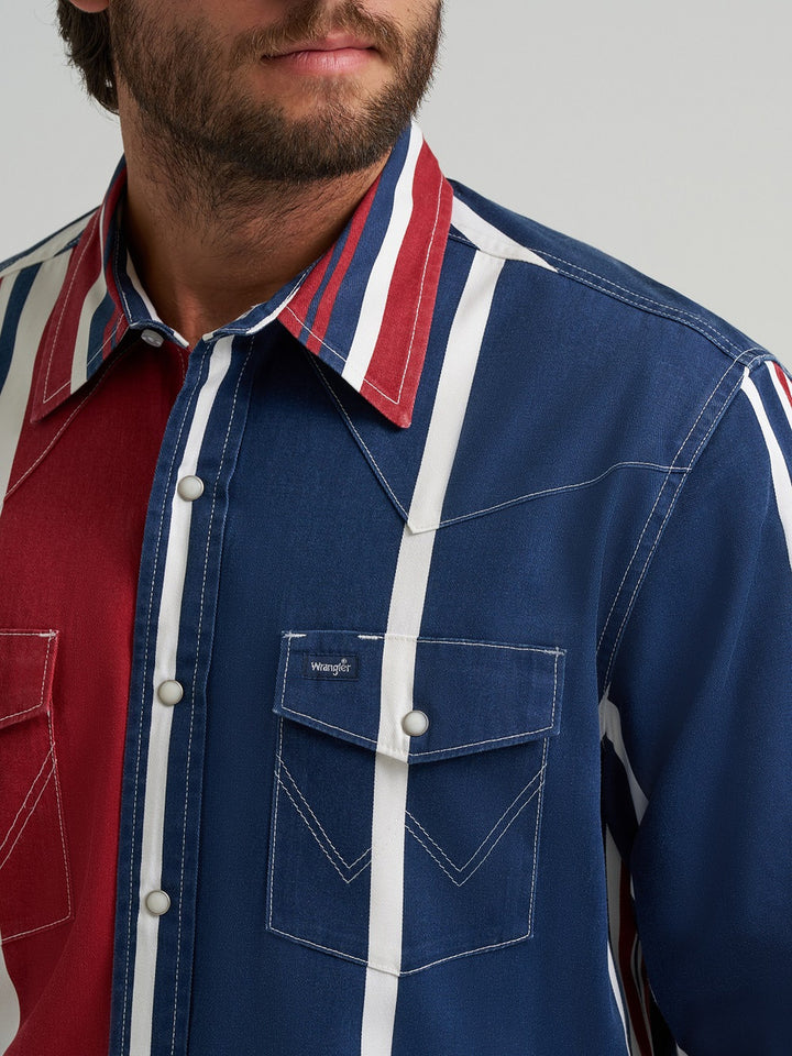 Wrangler Men's Vintage Inspired Brushpopper Snap Shirt - Americana