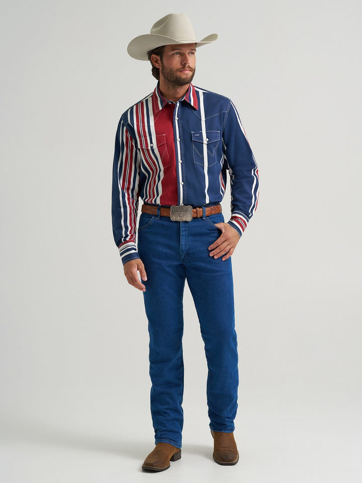 Wrangler Men's Vintage Inspired Brushpopper Snap Shirt - Americana
