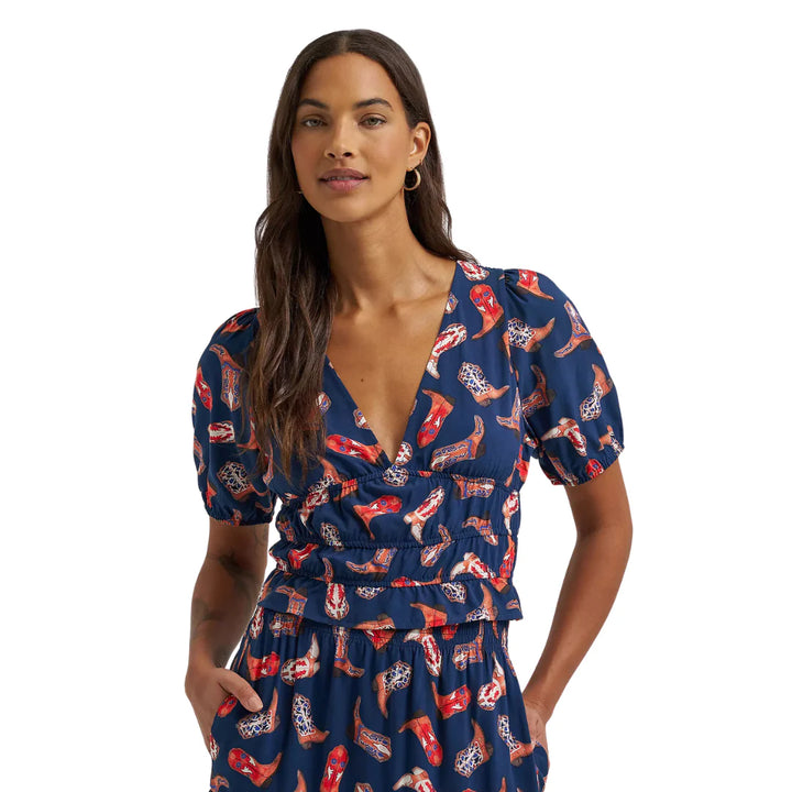 Wrangler Women's Puff Sleeve V-Neck Blouse