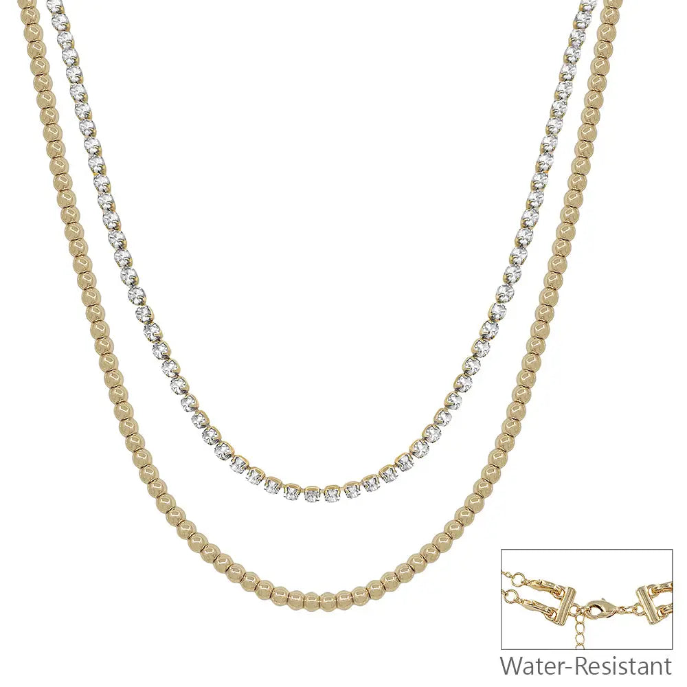 Gold Rhinestone Chain with Gold Beaded Necklace