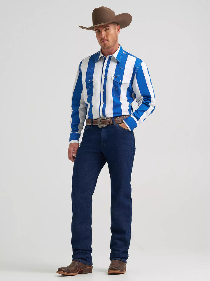 Wrangler Men's Vintage Inspired Brushpopper Snap Shirt - Big Blue