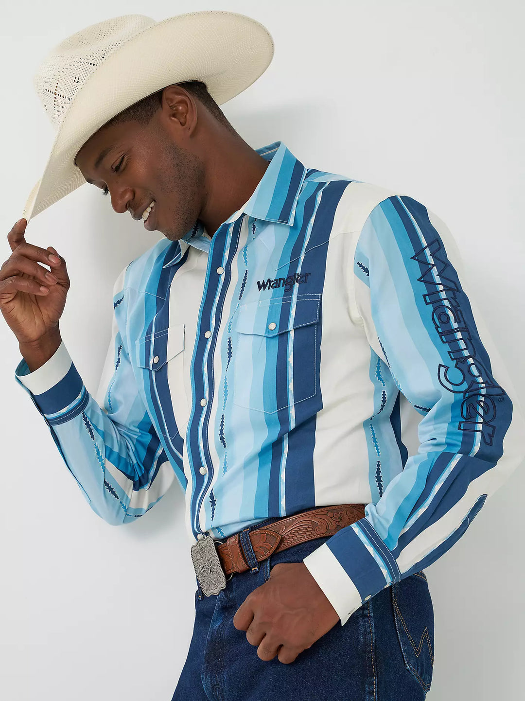 Wrangler Men's Logo LS Striped Shirt
