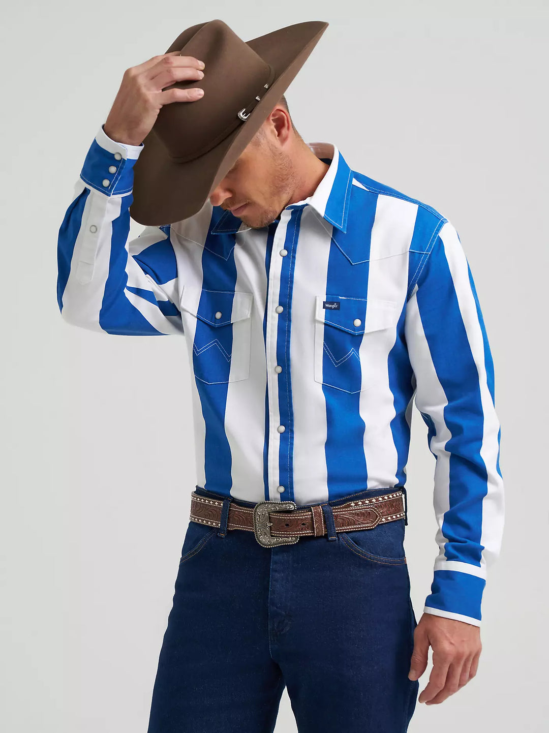 Wrangler Men's Vintage Inspired Brushpopper Snap Shirt - Big Blue