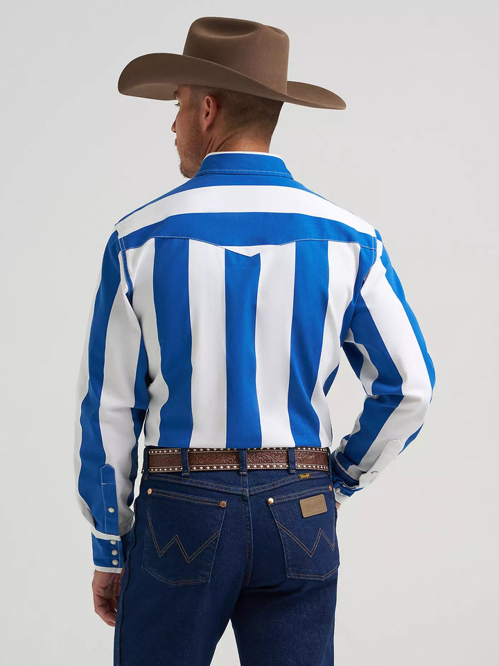 Wrangler Men's Vintage Inspired Brushpopper Snap Shirt - Big Blue