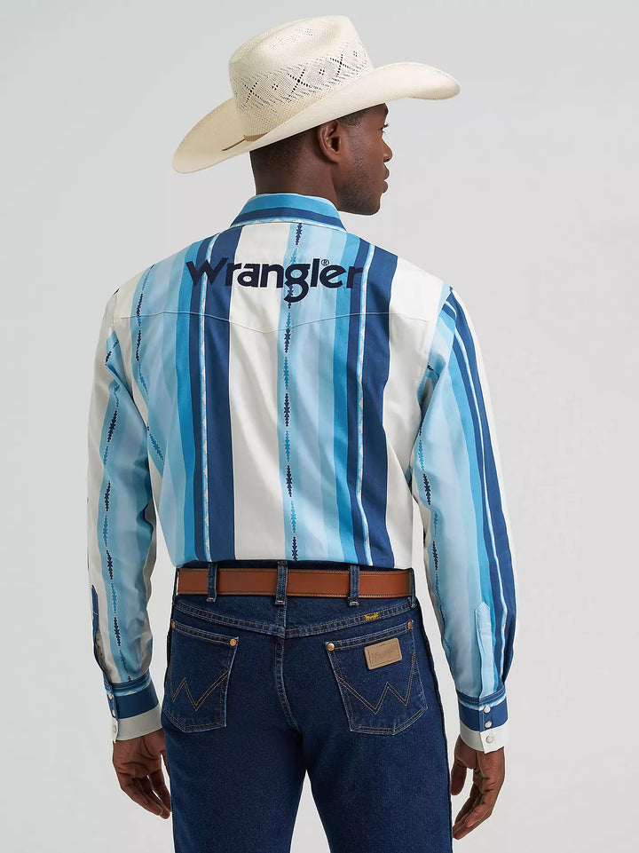 Wrangler Men's Logo LS Striped Shirt